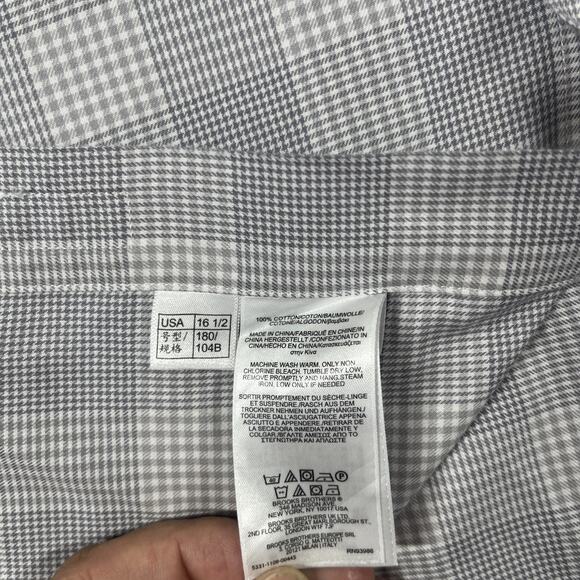 Brooks Brothers Dress Shirt 16.5 2/3 Plaid Non Iron Cotton Houndstooth Gray - Picture 6 of 12